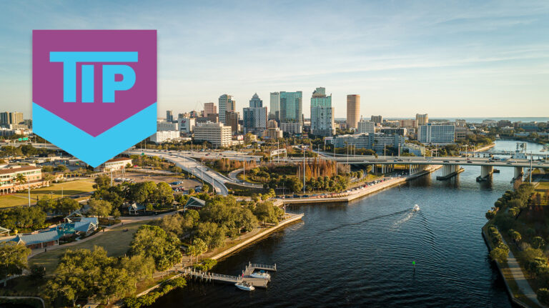 TIP logo with downtown Tampa showing the river, the crosstown and the skyline