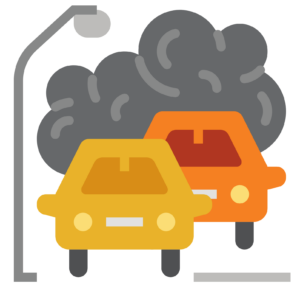illustration of yellow and orange car with exhaust coming out