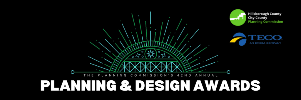 The Planning Commission's 42nd Annual Planning and Design Awards presented by TECO Energy logo with a green and blue spoked arch